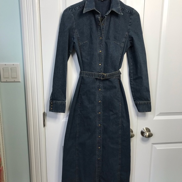 Jacob Y2K Dark Wash Denim Snap Button Maxi Midi Long Sleeve Dress Size 9/10 - Picture 7 of 10